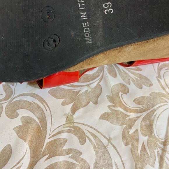 Anyi Lu Red Patent Leather Wedge Heel Pumps Peep Toe Stretch Ankle US 8.5 EUR 39 - Picture 9 of 9